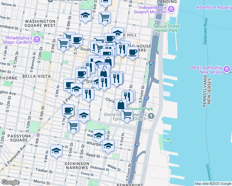 map of restaurants, bars, coffee shops, grocery stores, and more near 814 South 3rd Street in Philadelphia