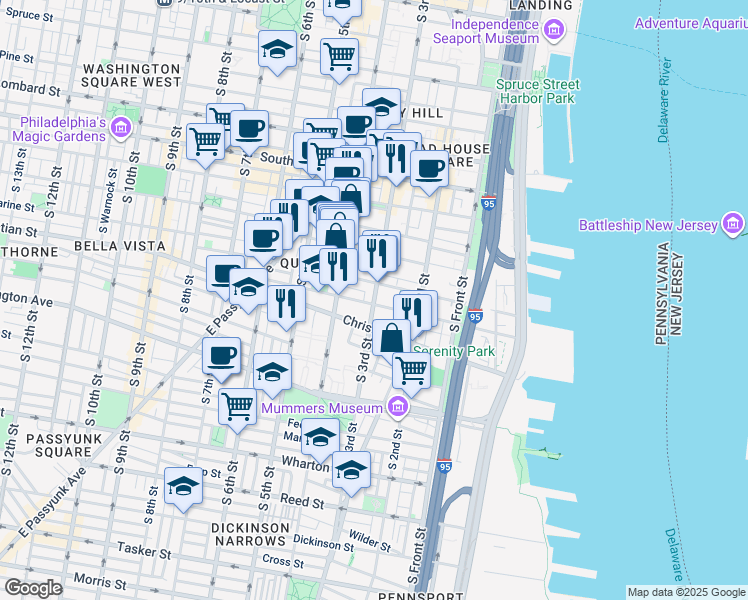 map of restaurants, bars, coffee shops, grocery stores, and more near 814 South 3rd Street in Philadelphia