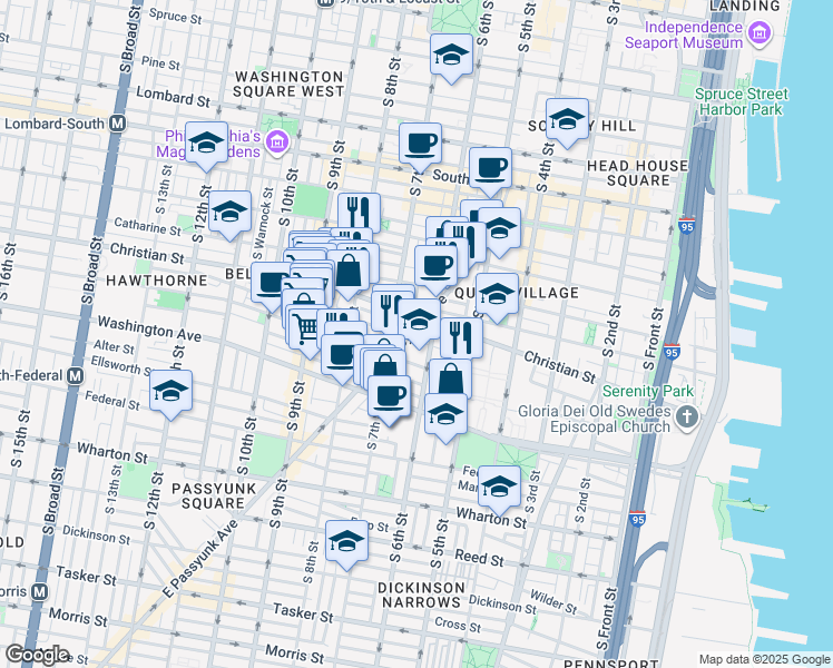 map of restaurants, bars, coffee shops, grocery stores, and more near in Philadelphia