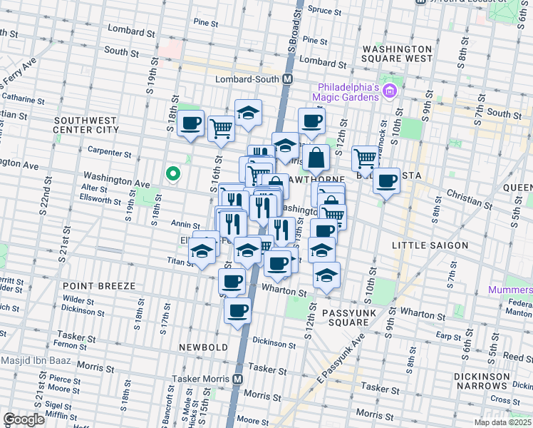 map of restaurants, bars, coffee shops, grocery stores, and more near in Philadelphia