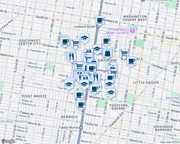 map of restaurants, bars, coffee shops, grocery stores, and more near in Philadelphia