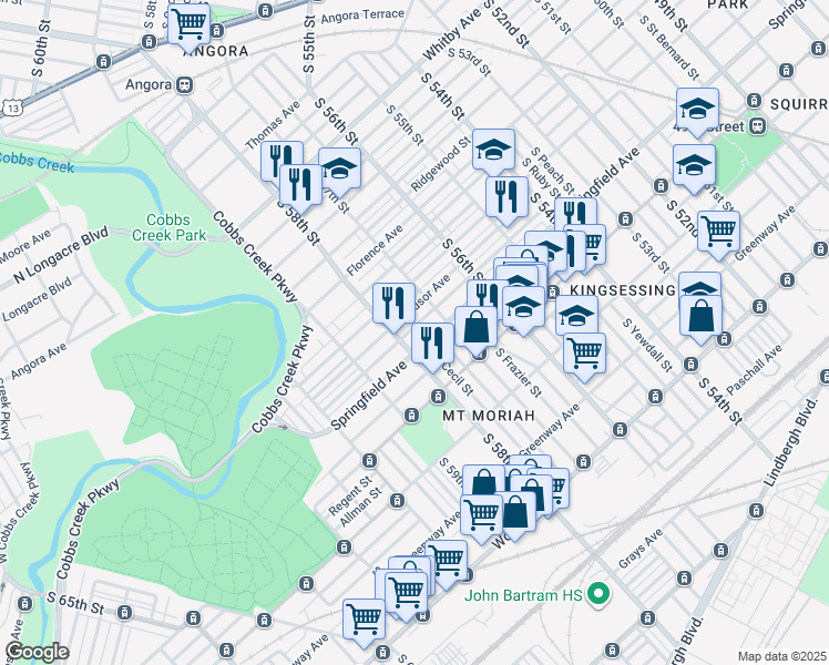 map of restaurants, bars, coffee shops, grocery stores, and more near in Philadelphia