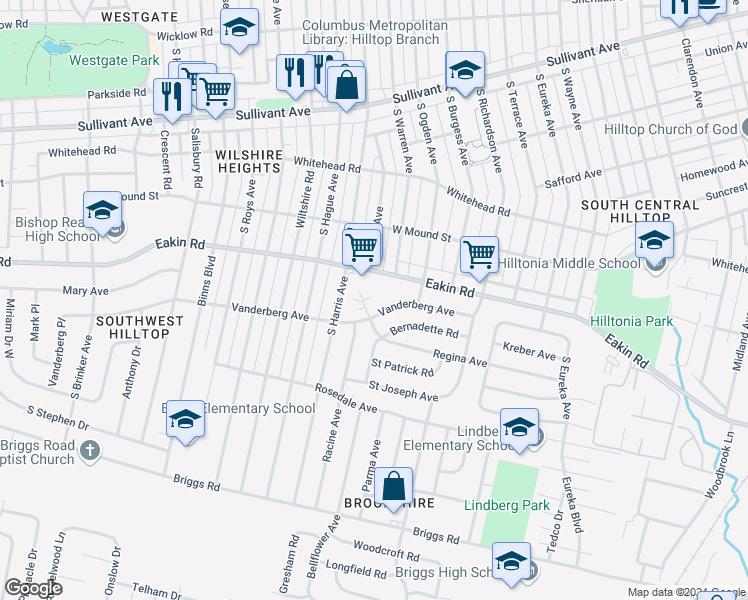 map of restaurants, bars, coffee shops, grocery stores, and more near 854 Regina Court in Columbus