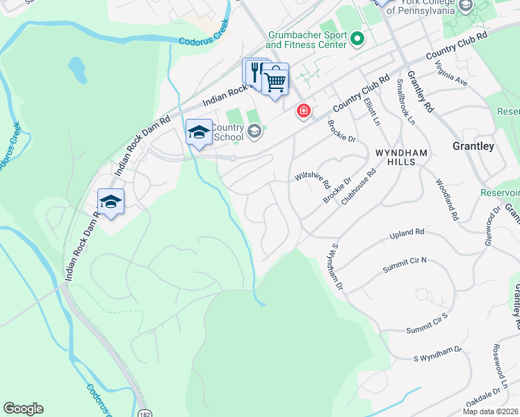 map of restaurants, bars, coffee shops, grocery stores, and more near 1205 Oakwood Lane in York