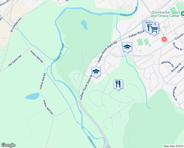 map of restaurants, bars, coffee shops, grocery stores, and more near 1500 Indian Rock Dam Road in York