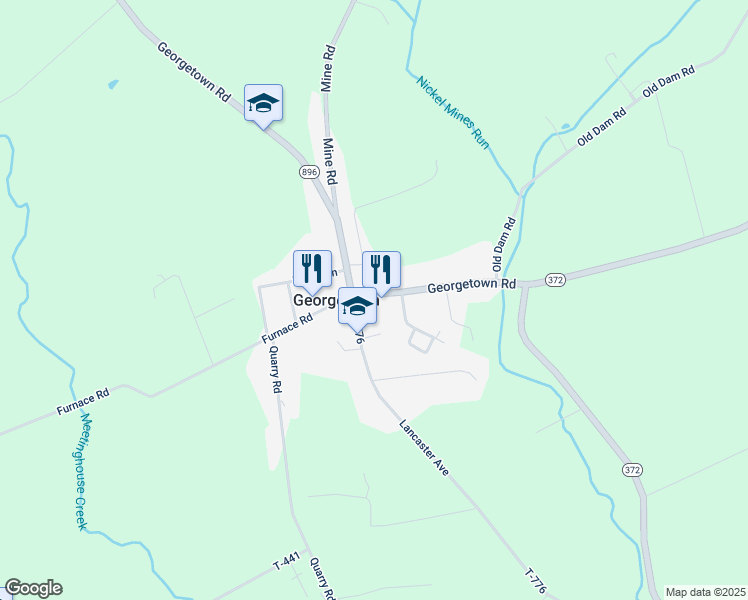 map of restaurants, bars, coffee shops, grocery stores, and more near 1108 Georgetown Road in Christiana