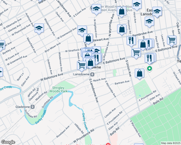 map of restaurants, bars, coffee shops, grocery stores, and more near in Lansdowne