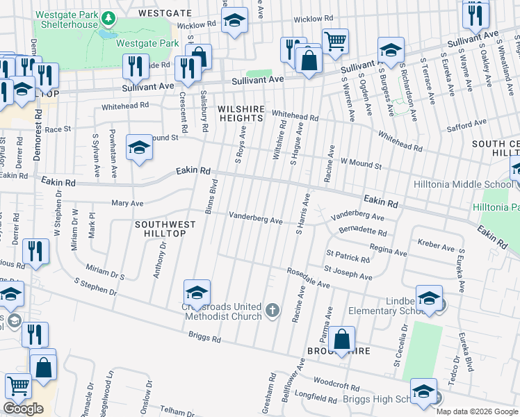 map of restaurants, bars, coffee shops, grocery stores, and more near 839 Wiltshire Rd in Columbus