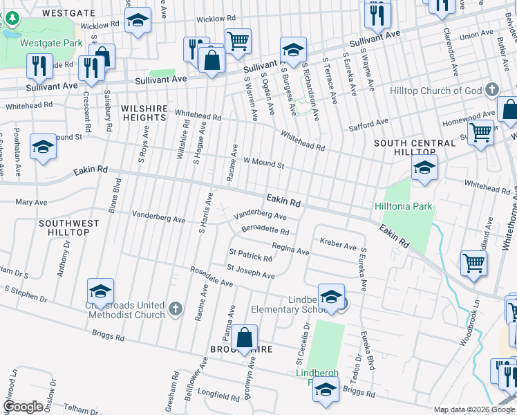 map of restaurants, bars, coffee shops, grocery stores, and more near 847 South Ogden Avenue in Columbus