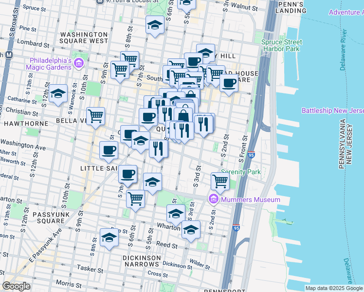 map of restaurants, bars, coffee shops, grocery stores, and more near 824 South 4th Street in Philadelphia