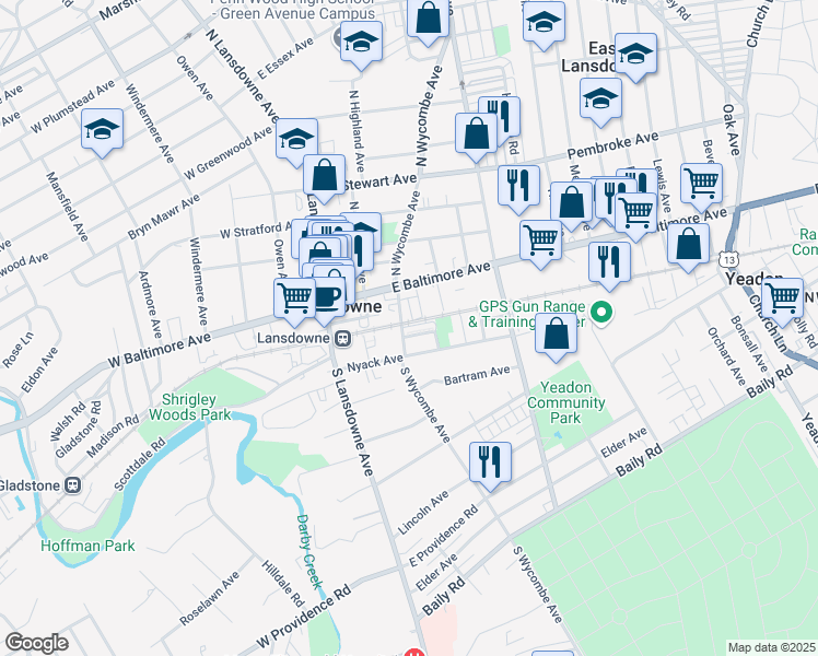 map of restaurants, bars, coffee shops, grocery stores, and more near 69 Sayers Avenue in Lansdowne