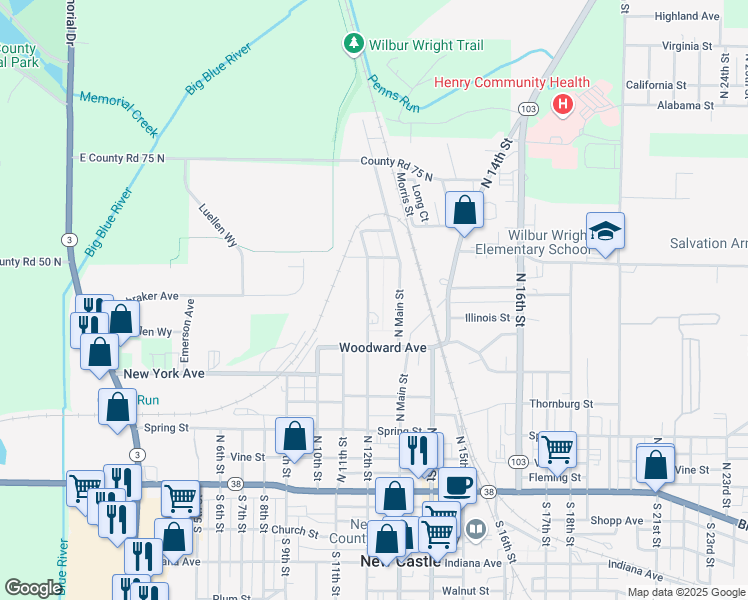 map of restaurants, bars, coffee shops, grocery stores, and more near 560 North 12th Street in New Castle