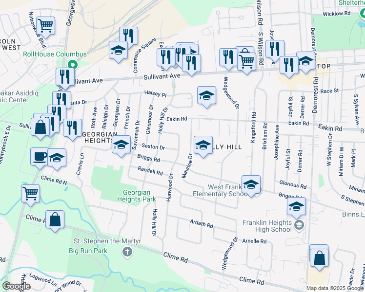 map of restaurants, bars, coffee shops, grocery stores, and more near 776 Harwood Dr in Columbus
