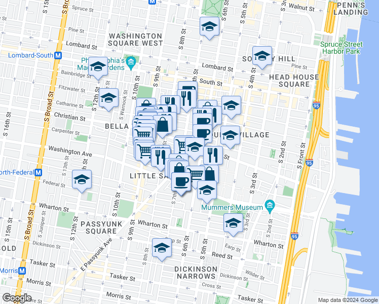 map of restaurants, bars, coffee shops, grocery stores, and more near 918 East Passyunk Avenue in Philadelphia
