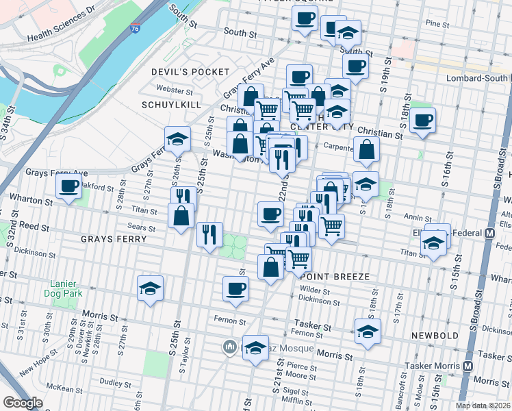 map of restaurants, bars, coffee shops, grocery stores, and more near in Philadelphia