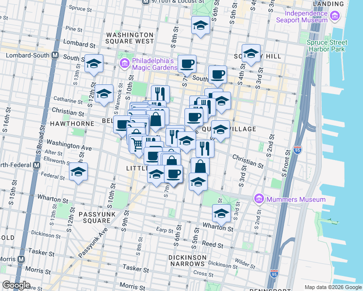 map of restaurants, bars, coffee shops, grocery stores, and more near in Philadelphia