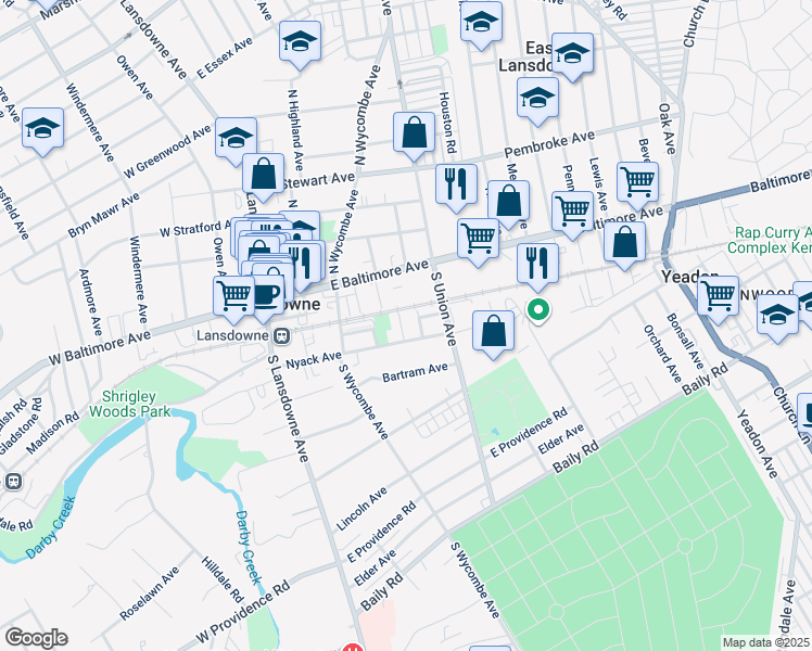 map of restaurants, bars, coffee shops, grocery stores, and more near 41 Schappet Terrace in Lansdowne