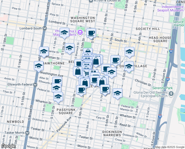 map of restaurants, bars, coffee shops, grocery stores, and more near 815 Carpenter Street in Philadelphia