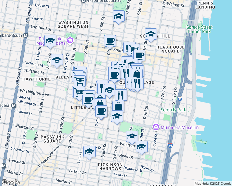 map of restaurants, bars, coffee shops, grocery stores, and more near 536 Christian Street in Philadelphia