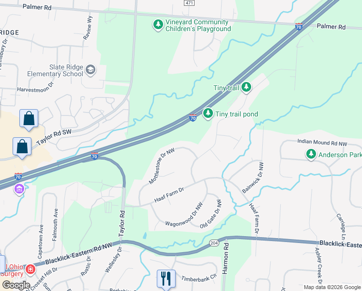 map of restaurants, bars, coffee shops, grocery stores, and more near 13761 Mottlestone Drive Northwest in Pickerington