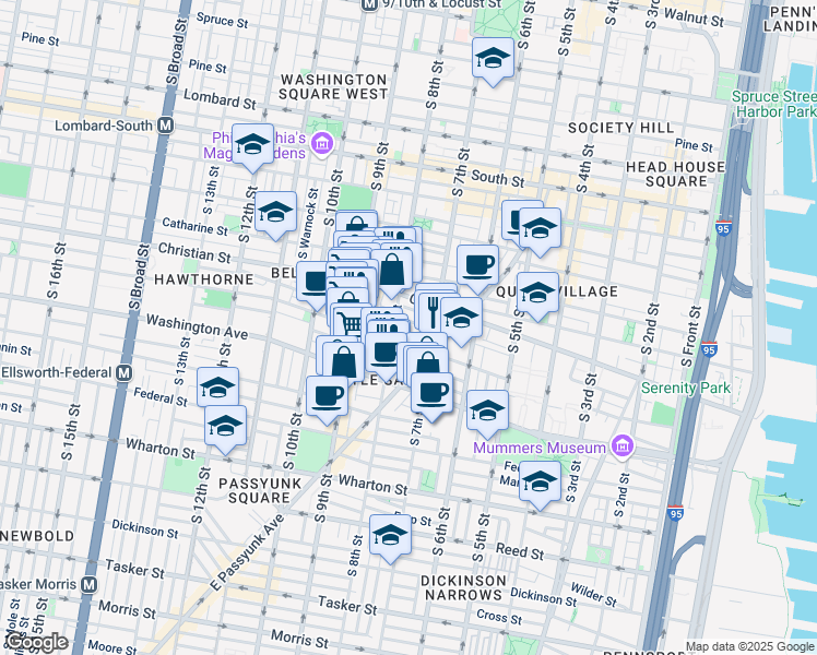 map of restaurants, bars, coffee shops, grocery stores, and more near 730 Montrose Street in Philadelphia