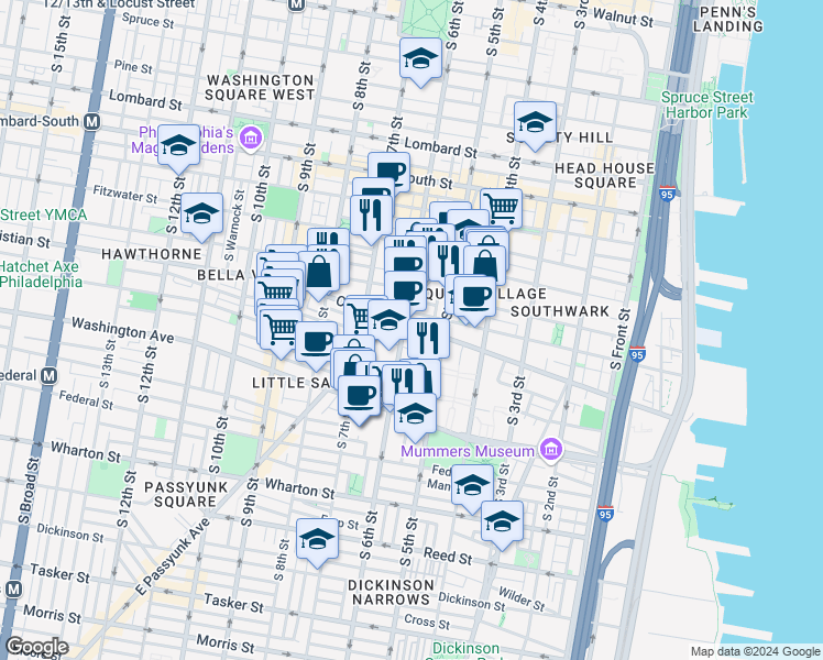 map of restaurants, bars, coffee shops, grocery stores, and more near 536 Christian Street in Philadelphia