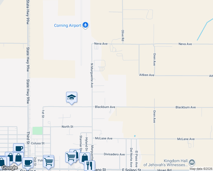 map of restaurants, bars, coffee shops, grocery stores, and more near 109 Victorian Park Court in Corning