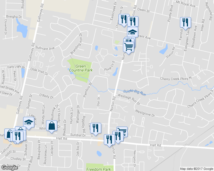 map of restaurants, bars, coffee shops, grocery stores, and more near 525 Clairbrook Avenue in Columbus