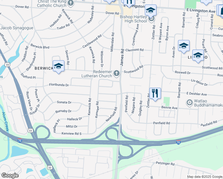 map of restaurants, bars, coffee shops, grocery stores, and more near 2921 Landon Drive in Columbus