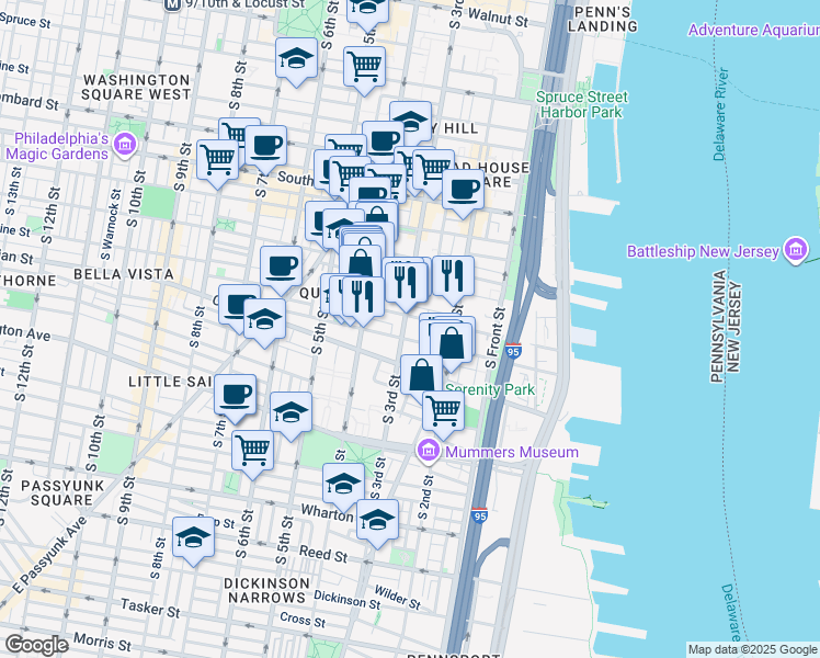 map of restaurants, bars, coffee shops, grocery stores, and more near 811 S 3rd St in Philadelphia