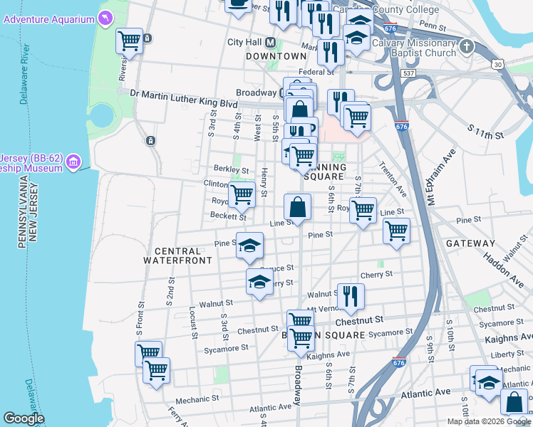 map of restaurants, bars, coffee shops, grocery stores, and more near 610 Henry Street in Camden