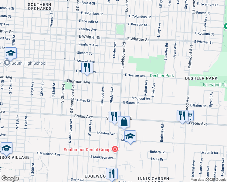 map of restaurants, bars, coffee shops, grocery stores, and more near 1370 Studer Avenue in Columbus