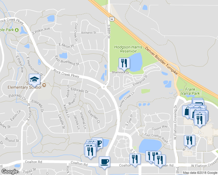 map of restaurants, bars, coffee shops, grocery stores, and more near 1717 Reliance Court in Superior