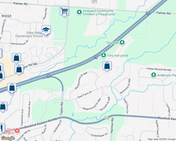 map of restaurants, bars, coffee shops, grocery stores, and more near 13761 Mottlestone Drive Northwest in Pickerington