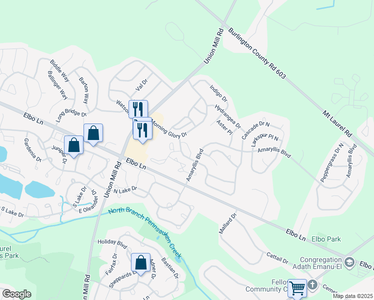 map of restaurants, bars, coffee shops, grocery stores, and more near 3101 Sweetleaf Terrace in Mount Laurel Township