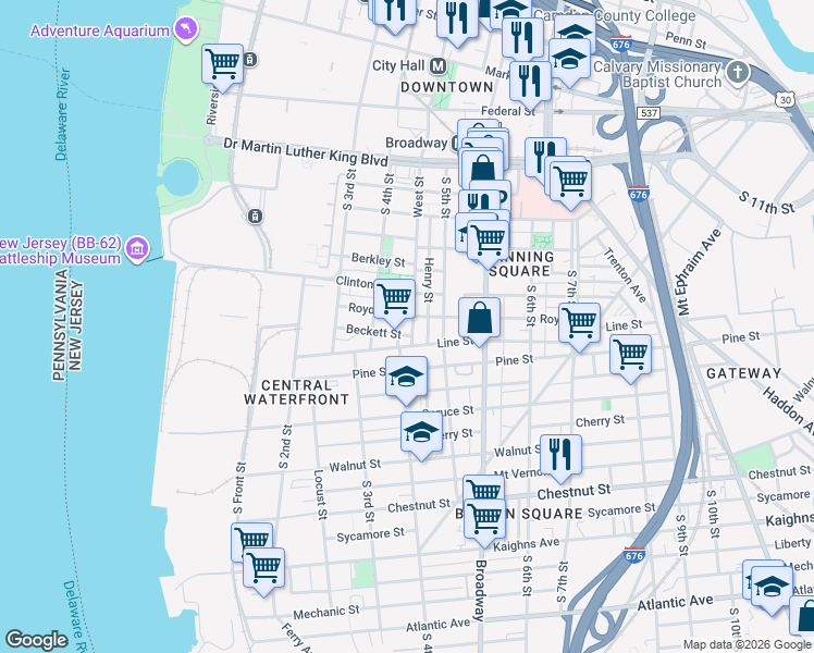 map of restaurants, bars, coffee shops, grocery stores, and more near 421 Beckett Street in Camden