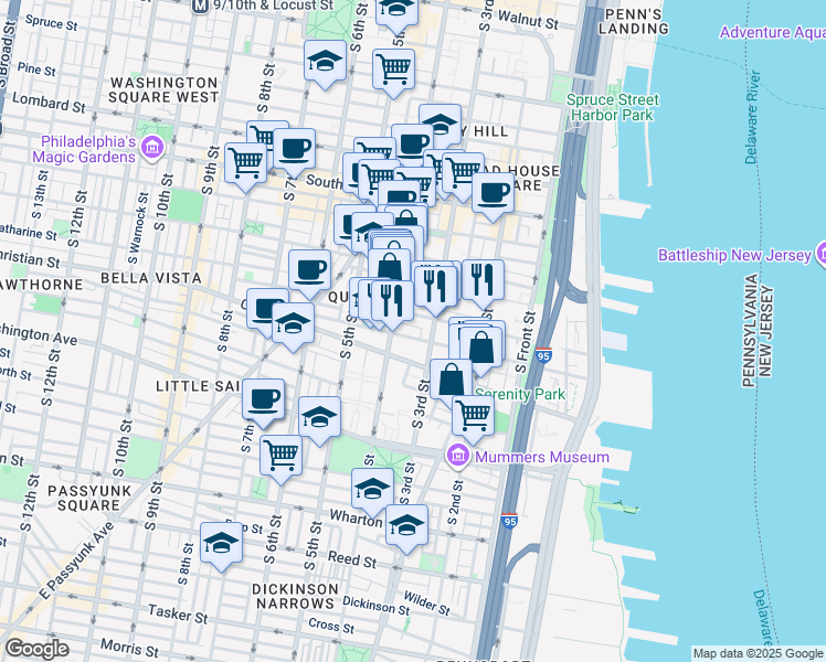 map of restaurants, bars, coffee shops, grocery stores, and more near 310 Kauffman Street in Philadelphia