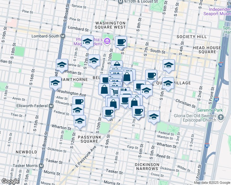 map of restaurants, bars, coffee shops, grocery stores, and more near 825 Carpenter Street in Philadelphia
