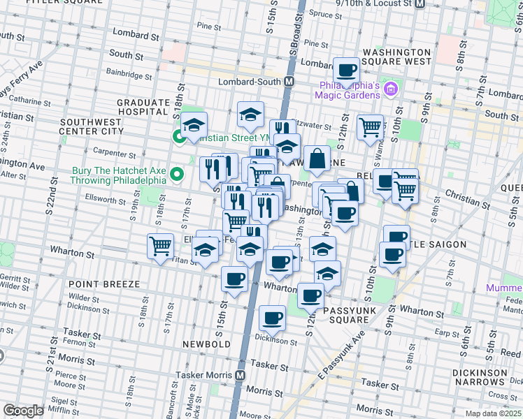 map of restaurants, bars, coffee shops, grocery stores, and more near in Philadelphia