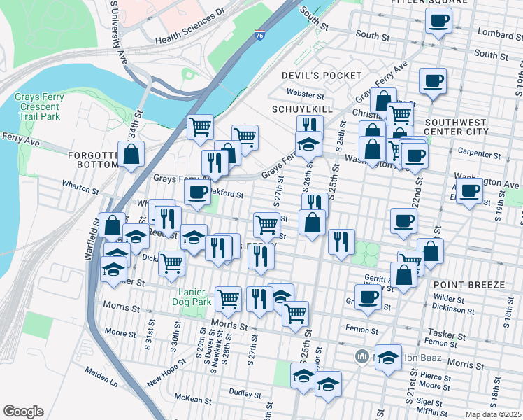 map of restaurants, bars, coffee shops, grocery stores, and more near in Philadelphia