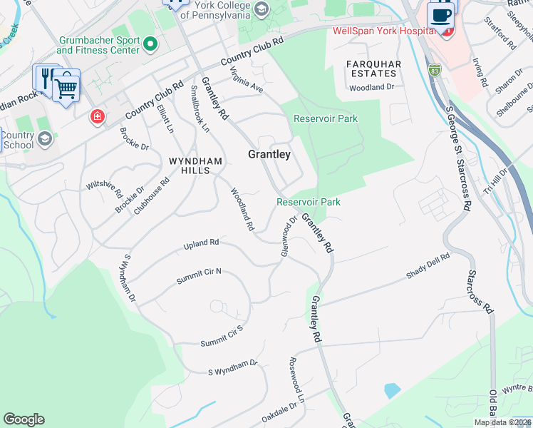 map of restaurants, bars, coffee shops, grocery stores, and more near 735 Carroll Road in York