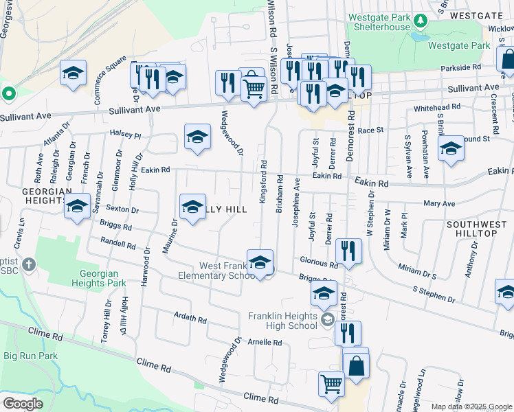 map of restaurants, bars, coffee shops, grocery stores, and more near 791 Kingsford Road in Columbus