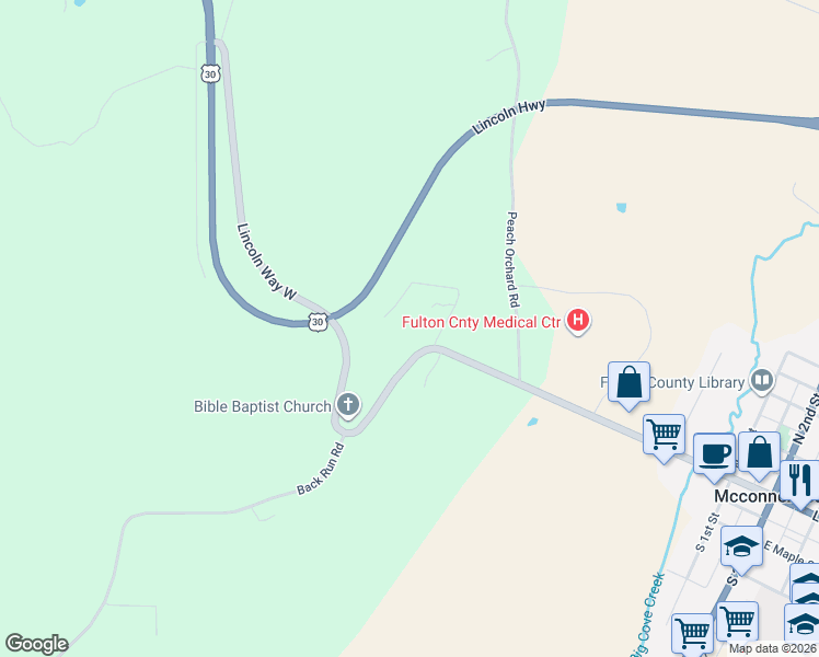 map of restaurants, bars, coffee shops, grocery stores, and more near 473 Heritage Drive in McConnellsburg