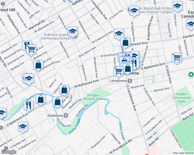 map of restaurants, bars, coffee shops, grocery stores, and more near 10 Windermere Avenue in Lansdowne