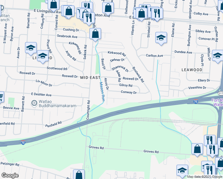 map of restaurants, bars, coffee shops, grocery stores, and more near 3730 Conway Drive in Columbus