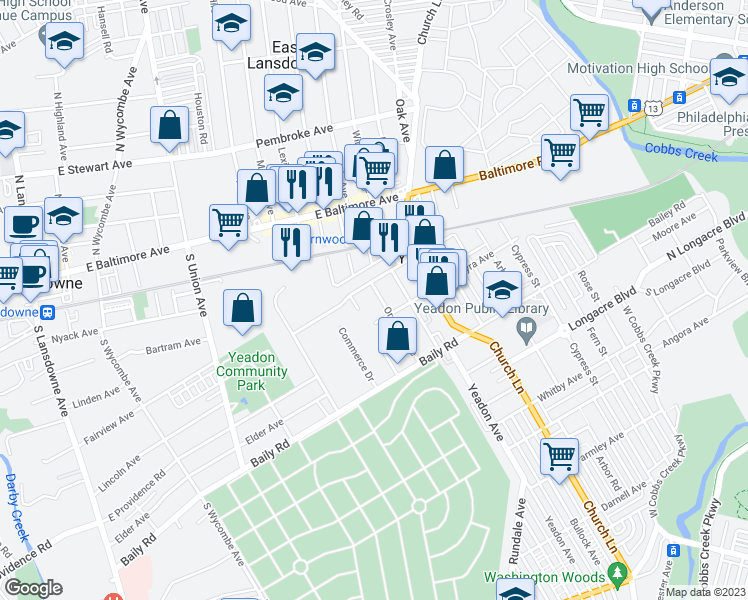 map of restaurants, bars, coffee shops, grocery stores, and more near 428 Orchard Avenue in Yeadon