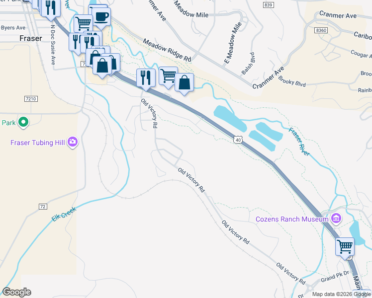 map of restaurants, bars, coffee shops, grocery stores, and more near 104 Meadow Trail in Fraser