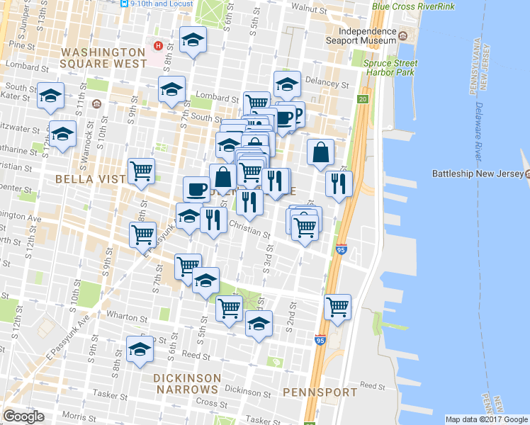 map of restaurants, bars, coffee shops, grocery stores, and more near 306 Kauffman Street in Philadelphia