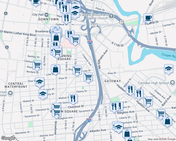 map of restaurants, bars, coffee shops, grocery stores, and more near in Camden