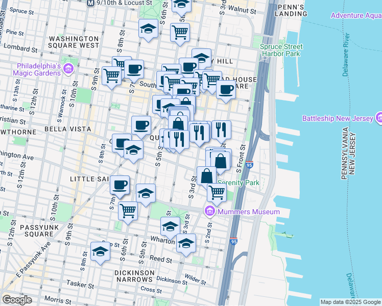 map of restaurants, bars, coffee shops, grocery stores, and more near 304 Kauffman Street in Philadelphia